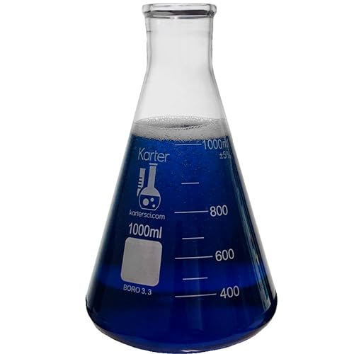 1000ml Narrow Mouth Erlenmeyer Flask, Borosilicate 3.3 Glass, Karter Scientific 213G10 (Case of 24) - size: 1L, style: Pack of 24
