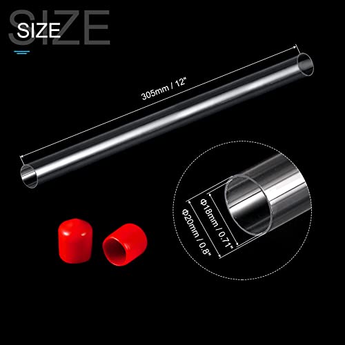 PATIKIL Clear Rigid Tube Round Plastic Tubing with Red Rubber Caps Polycarbonate Water Pipe, 305mm/ 12 Inch Length, 18mmx20mm/0.71"x0.8", 2 Set - color: Red,Clear, size: 0.71"x0.8"
