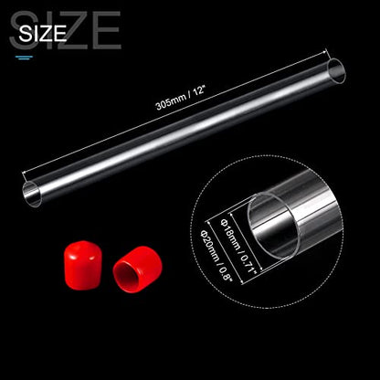 PATIKIL Clear Rigid Tube Round Plastic Tubing with Red Rubber Caps Polycarbonate Water Pipe, 305mm/ 12 Inch Length, 18mmx20mm/0.71"x0.8", 2 Set - color: Red,Clear, size: 0.71"x0.8"
