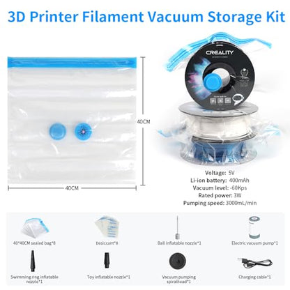 Creality 3D Printer Filament Storage, 8 Vacuum Bags with Electric Pump 40 x 40 CM Large Reusable Transparent Sealed Bags with Electric Pump, Dust Proof Humidity Resistant Keeping Filament Dry - color: 8 Vacuum Bags With Electric Pump