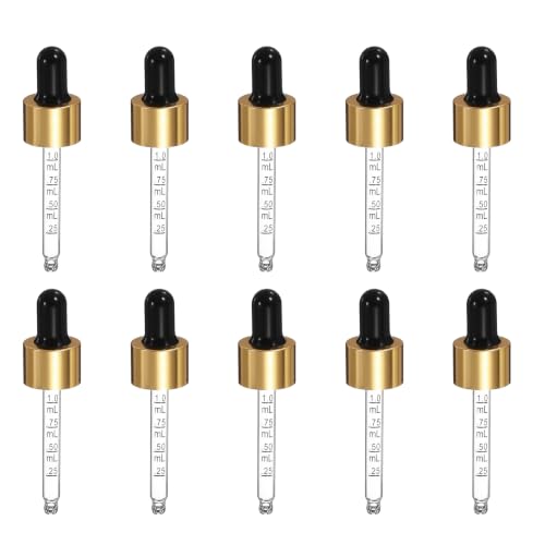 PATIKIL Glass Eye Dropper w/Measurement mark for 1,2oz Glass Bottles 10Pcs - color: Black/Gold Top, size: 1/2oz