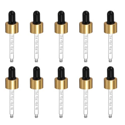 PATIKIL Glass Eye Dropper w/Measurement mark for 1,2oz Glass Bottles 10Pcs - color: Black/Gold Top, size: 1/2oz