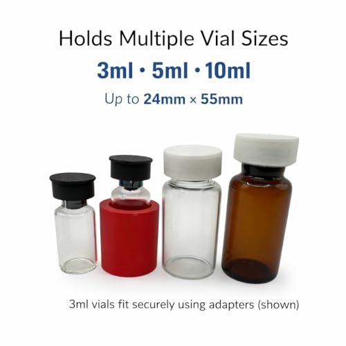 Vial Storage Case Organizer – 12 Slot, Fits 3mL 5mL 10mL Vials – TRT HRT Peptide Insulin Medication Holder – Compact Travel Case with Adapters