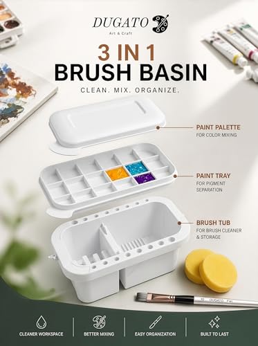 DUGATO 3-in-1 Paint Brush Cleaner, Brush Basin Washer, White - color: White