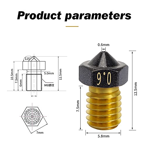 4-Pack Non Stick PTFE Coated m6 Nozzle 0.6mm Compatible with Anycubic Kobra Mega S X Chiron, Prusa i3 MK3S Prusa Mini Mini+ Extruder V6 Hotend 3D Printer (4x0.6mm Nozzles) - style: 4x0.6mm Nozzles