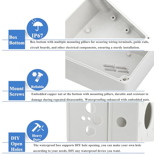IP67 Weatherproof Electrical Project Boxes,Nineleaf PVC/ABS DIY Plastic Enclosure Box 6.1x3.5x2.3Inch,Indoor/Outdoor Watertight Enclosure Box,3PK