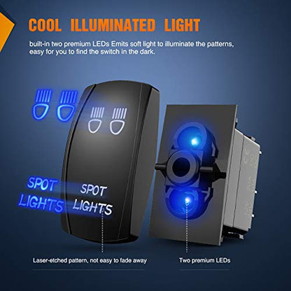 Nilight 5Pin SPOT Lights Rocker Switch Laser Etched Toggle SPST - size: SPOT LIGHTS