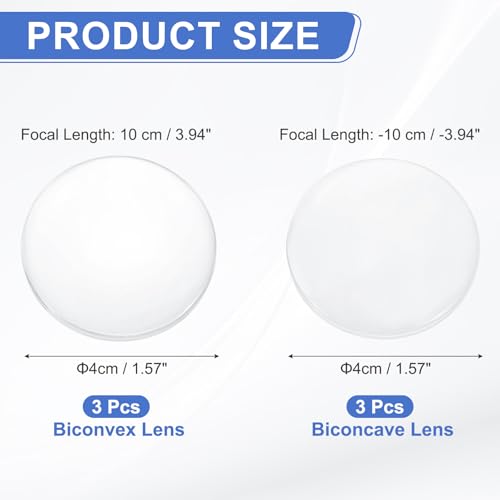 PATIKIL Optical Lens Set 4 cm Glass Lenses 6 Pcs - size: 4 cm Dia. (10cm & -10cm Focus Length)