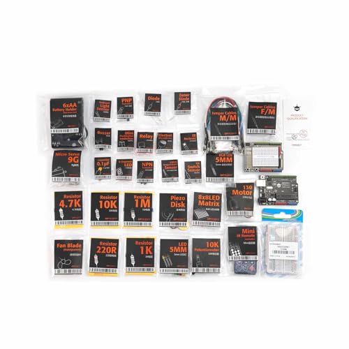 DFRobot Advanced Electronics Starter Kit with 30 Projects & 190+ Components for Adults & Makers with Servo, Motor, IR Remote, LED Matrix