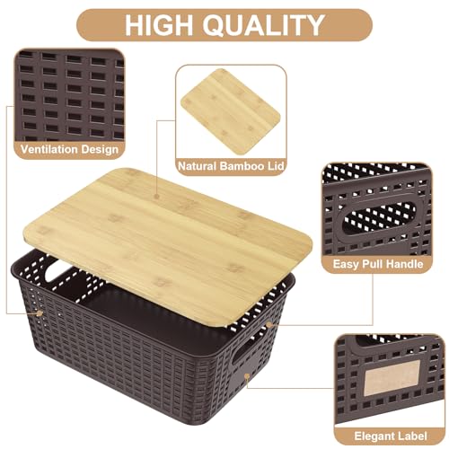 Viphope Stackable Storage Bins with Bamboo Lids set of 6,10x7.1x4.1in - color: Brown