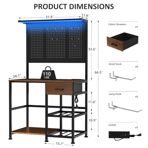 3D Printer Stand with Filament Storage Workstation, Drawer and LED Lights - color: Black+Brown-with LED