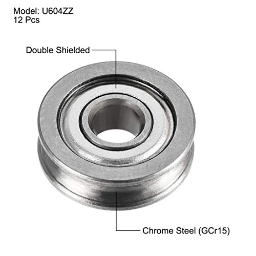 uxcell 12pcs U604ZZ Deep U Groove Ball Track Guide Bearing 4x13x4mm Double Metal Shielded (GCr15) Chrome Steel Bearing - size: U604ZZ