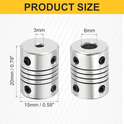 uxcell 4Pcs Flexible Couplings 3mm to 6mm Aluminum Alloy Joint Connector - size: 3mm to 6mm, style: D15 x L20mm