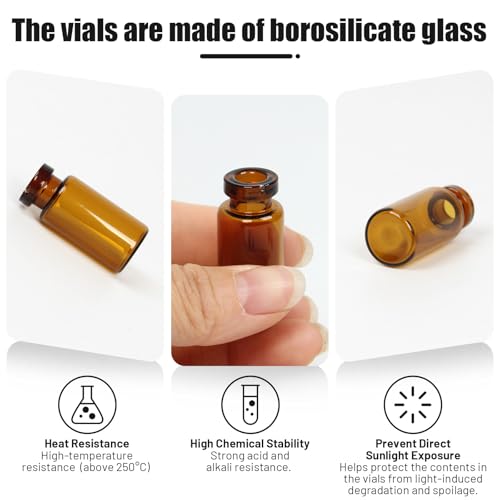 100 Pack 3ml Amber Glass Vials with Caps – 1 Dram Lab Headspace Vials - color: Amber Vial Blue Cap, size: 3ml