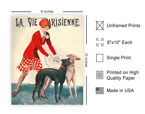 Poster Master Vintage Animal Poster - Retro Advertising Print - La Vie Parisienne, Greyhound Dogs, French Woman - 8x10 UNFRAMED Wall Art - Gift for Artist, Friend - Wall Decor for Home, Office, Dorm - color: Style-15, size: 8"L x 10"W