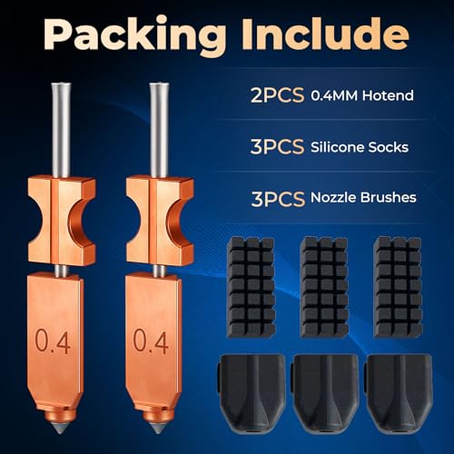 for Flashforge AD5X Upgraded 0.4mm Integrated hotend Nozzle 2 Packs,Adventurer 5X Nozzle,3D Printer Accessories Quick Detachable hotend nozzles kit,Extra 3PCS Silicone Sock+3PCS Nozzle Brush