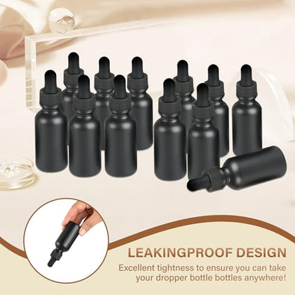 NOOEEISS 12 Pcs, 1oz Dropper Bottle, Black Glass Eye Dropper Bottle, Tincture Bottles with Dropper, Pretty Finish, Leak-Proof Design, Stronger Suction for All Kinds of Mixed Liquids - color: Black Frosted, size: 1oz-12Pack