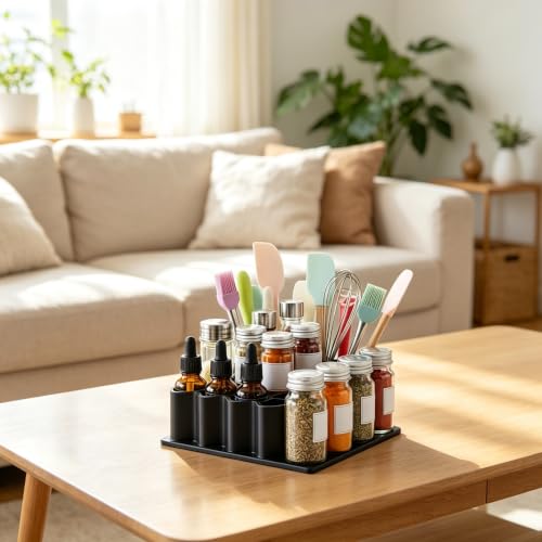 1PCS 32-Slot Tube Organizer Rack, Tiered Desktop Storage Box with Label Sections, Multi-Layer Vertical Space-Saving Stand for Cosmetics, Crafts & Small Items (Black) - color: Black