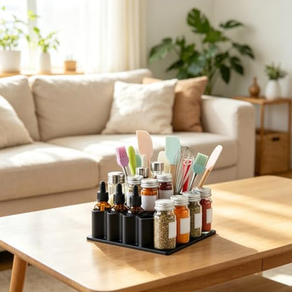 1PCS 32-Slot Tube Organizer Rack, Tiered Desktop Storage Box with Label Sections, Multi-Layer Vertical Space-Saving Stand for Cosmetics, Crafts & Small Items (Black) - color: Black