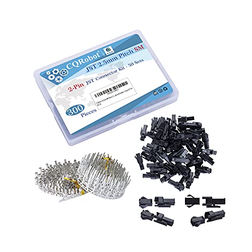 CQRobot JST SM 2.5 mm Pitch 2-Pin Electronic Connector IC Male Plugs, Female Sockets Housing and Male/Female T-Shaped Crimp Terminal Kit. 50 Sets/300 Pieces Wire-Wire Adapter Cable Assembly. - size: 2P, style: SM-N