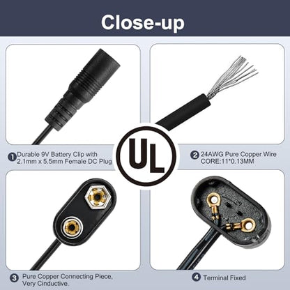 CHANZON 5 Pairs Male + Female 9v Battery Power Supply Jack DC Connector Holder Clip Converter with 2.1mm x 5.5mm I-Type for Plug Arduino