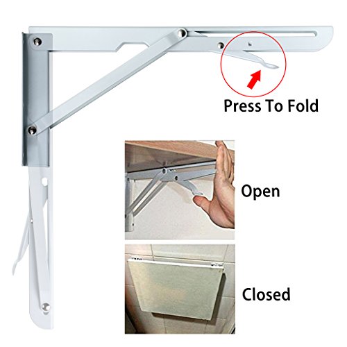 Sumnacon Sturdy Folding Shelf Brackets - Heavy Duty Metal Triangle Table Bench Folding Shelf Brackets, 2 Pcs Folding Shelf Hinge Wall Mounted (12 Inch, White) - color: White, size: 12 Inch