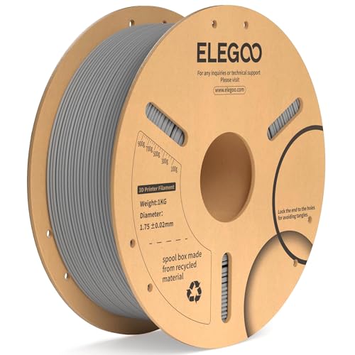 ELEGOO PLA Plus 3D Printer Filament 1.75mm Gray 1KG, Tougher & Stronger | Upgrade PLA Filament, Less Tangle & No Clogs, +/- 0.02mm Accuracy, Moisture Sealed, 1kg Spool Fits Most FDM 3D Printers - color: Gray, size: 1KG