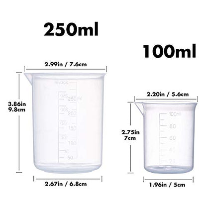 Plastic Beaker Set,5 Size Low Form Graduated Griffin Polypropylene Beakers