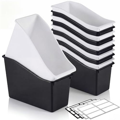 Geetery Plastic Book Bins for Classroom, 24 Pcs, Black, White - color: Black, White