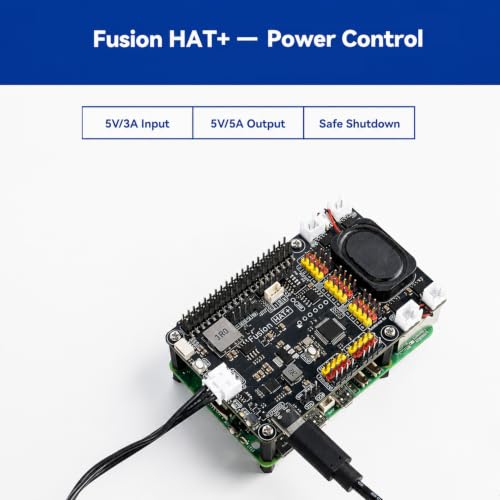 SunFounder Fusion HAT+ Expansion Board for Raspberry Pi 5/4/3B+/Zero 2W, 4 DC Motor Drivers, 12 PWM Servo, ADC, Speaker & Mic, Works with AI LLMs（ChatGPT/Gemini）