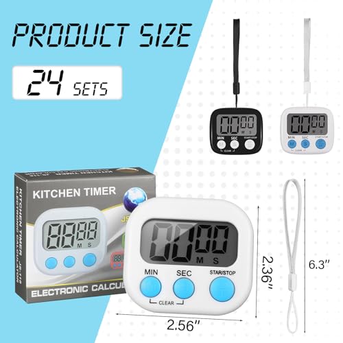 Weewooday 24 Pcs Digital Kitchen Timer Magnetic LCD Alarm, Black, White - color: Black, White