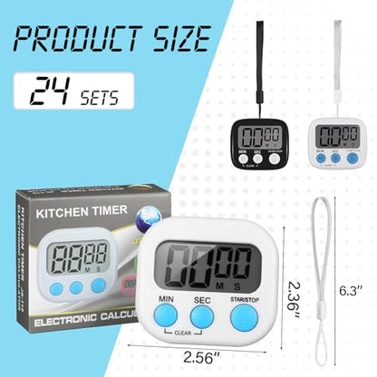 Weewooday 24 Pcs Digital Kitchen Timer Magnetic LCD Alarm, Black, White - color: Black, White
