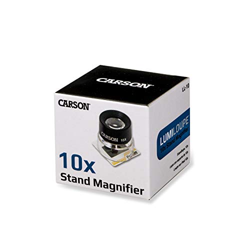Carson LumiLoupe 10X Power Black/Clear Stand Magnifier, Ambient Light, 1.0 inch Lens Diameter, 2.0 inch Base Diameter, 2.0 x 1.75 x 2.0 inches, 0.05 kg - size: Single Pack