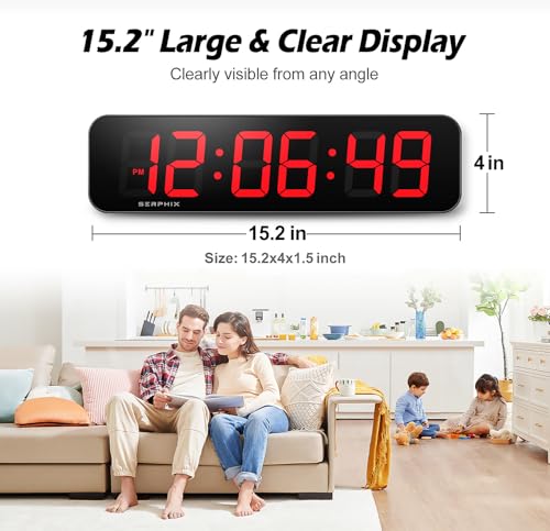 15.2" Digital Wall Clock with App & Remote Control, Customizable RGB Colors