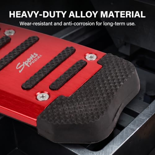 2 PCS Car Pedal Covers, Aluminum Alloy Non-slip Brake Throttle Pedal Covers Kit, Anti-rust Stripes Automatic Treadle Protector with "Sports", Universal for Most Cars, Trucks, Vans (Red) - color: Red