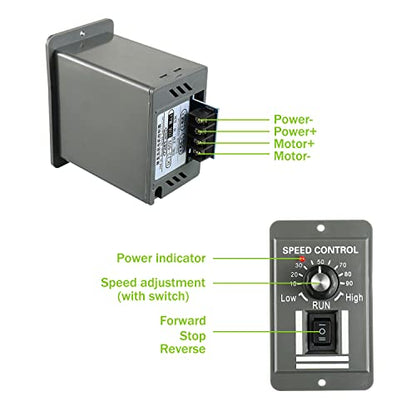 DC 12-60V Motor Speed Controller 20A Adjustable PWM Controller Switch Forward/Reverse Electric Motor Speed Regulator Suitable for DC Brush Motor