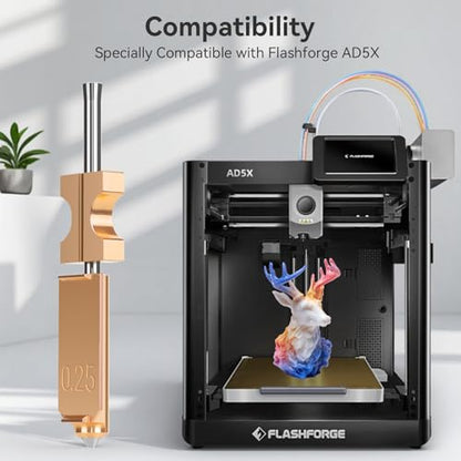 Upgraded 0.25mm AD5X Nozzle,Quick-Swap Copper Alloy Hardened Steel 3D Printer Nozzle Support High Flow Printing ONLY Compatible with Flashforge AD5X 3D Printer - color: 0.25MM