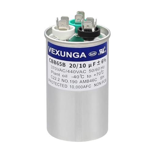 VEXUNGA 20/10 uF 20+10 MFD 370VAC or 440VAC Dual Run Start Round A/C Capacitor CBB65 Air Conditioner Capacitors for AC Unit Fan Motor Start or Heat Pump or Condenser Straight Cool - style: [V05] 20+10 uF Round