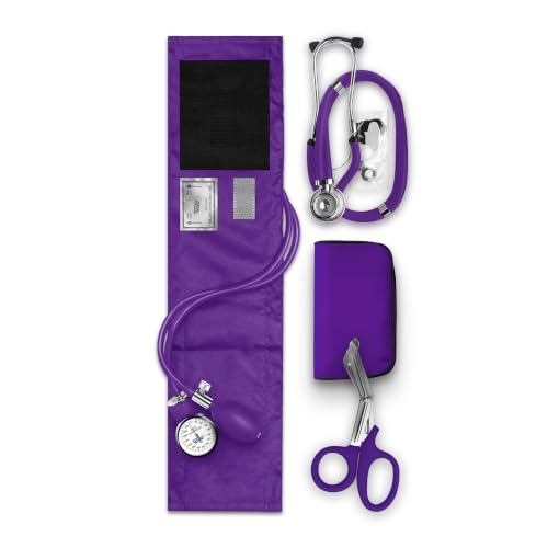 ASA TECHMED Nurse EMT Starter Pack Stethoscope, Blood Pressure Monitor and Trauma 7.5" EMT Shear Ideal Gift for Nurses, Medical Students, Firefighters, Police and Personal Use (Purple) - color: Purple