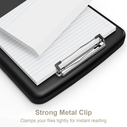 Piasoenc Clipboard with Storage, 8.5 x 11 Clip Board with Pen Holder, Black - color: Black