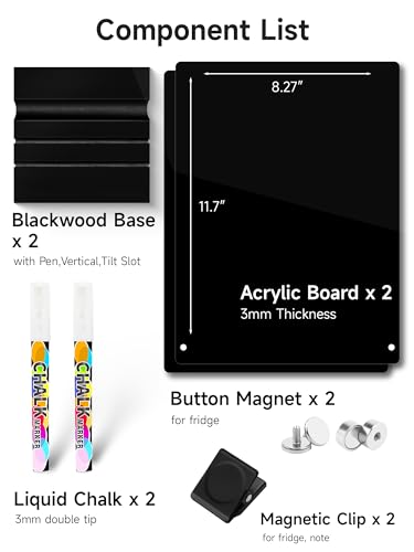 2 Pack Acrylic Black Dry Erase Board with Stand - 12"x 8" - size: 12"W x 8"H (2 Pack)