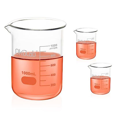 2pcs of 1000mL Glass Beaker, Low Form, Graduated 3.3 Borosilicate Glass Beaker Set for Lab, Classroom, Craft, Kitchen,BKLG1000A2 - style: Vol.1000ml, Case of 2