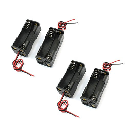 Saim Wire Leads Plastic Battery Storage Case Holder for 4 x 1.5V AAA Battery 2-Layers Pack of 4