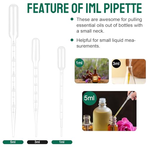 moveland 200Pcs 1ML Dropper Pipettes Plastic for Lab Science, Essential Oil - size: 1 ML