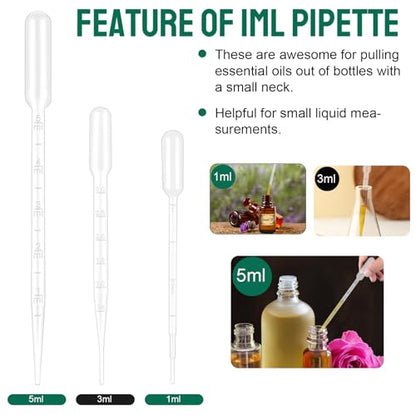 moveland 200Pcs 1ML Dropper Pipettes Plastic for Lab Science, Essential Oil - size: 1 ML