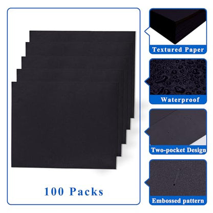 Zzrywuty 100 Packs Black Two Pocket File Folders with Business Card Slot,Textured Paper,Letter Size,Holds 100 Sheets for School,Office,Business - color: Black-100pcs