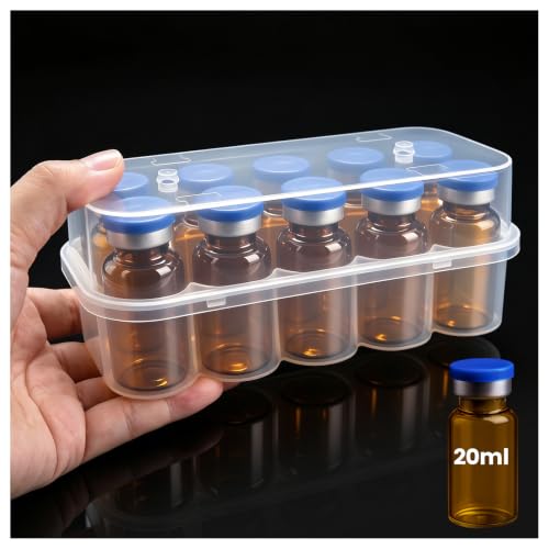 10-Slot 20ml Refrigerator Storage Case – Small Vial Holder for 32mm Diameter x 64mm Height Bottles, Compact Organizer for Fridge, Clear Plastic Box for Medications, Cosmetics, or Essential Oils