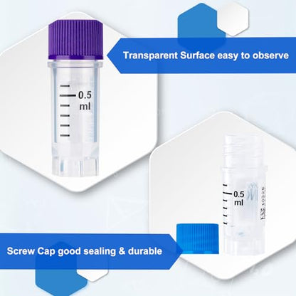 0.5ml Cryovials, Side-Coded, External Thread, Clear, 500Pcs - color: Clear, size: 0.5ml