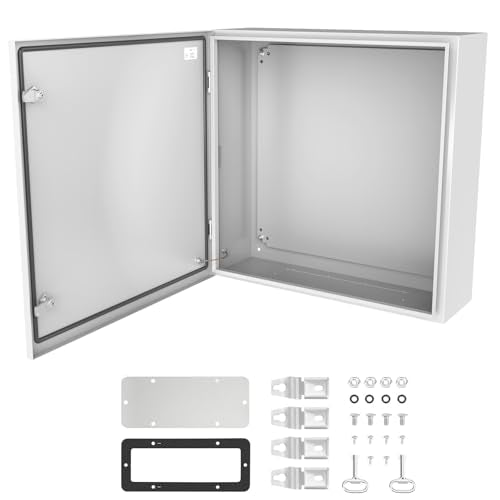 Outdoor Electrical Junction Box 24"x24"x8", NEMA Steel Enclosure IP66, Waterproof Metal Electrical Box with Mounting Plate, Powder-Coated, Dustproof, Weatherproof, Hinged Door - size: 24"x24"x8"