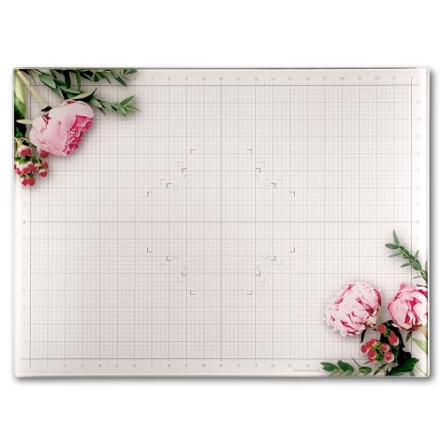 GLASSBOARD STUDIO Floral Glass Craft Mat (18x24in) - Magnetic, Heat & Scratch Resistant, Stain-Proof for Crafting, Cutting, Painting, Mixed Media Artwork - Grid & Angle Lines, Non-Slip Rubber Feet - color: Floral, size: 18"L x 24"W